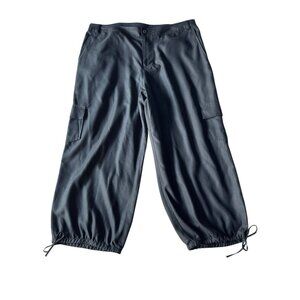 VTG Dana Buchman DB Life Women's Sz XL Black Silk Cropped Cinch Hem Pants